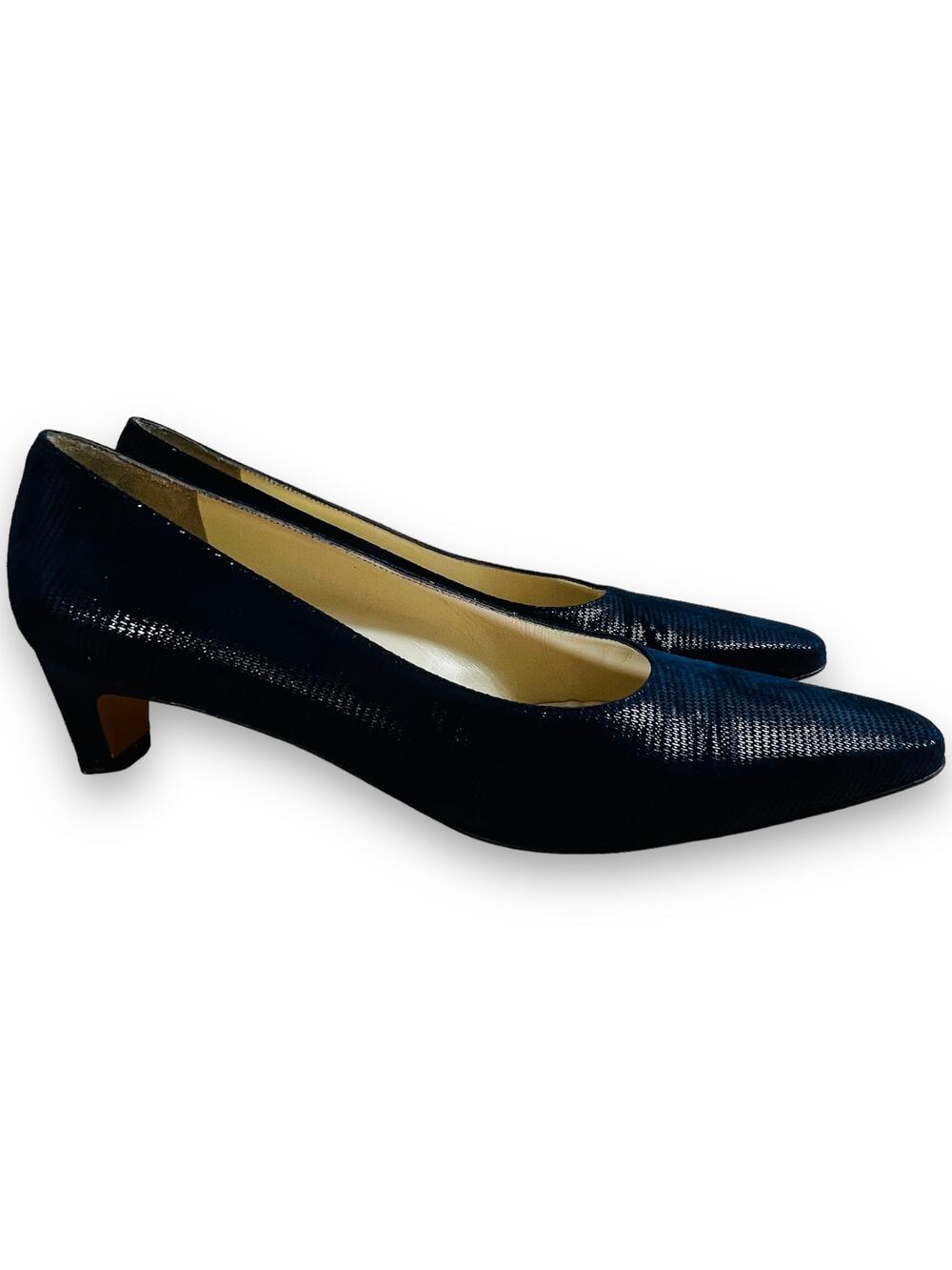 Salvatore Ferragamo Navy Eel Skin Pumps Italy Low Heel Career Dress Shoes 8.5A